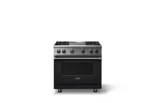 Front. Viking - 5.1 Cu. Ft. 36"W Freestanding LP Gas Sealed 4 Burner Range with Griddle - Onyx.