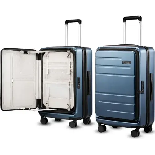 Front. LUGGEX - LUGGEX 24 Inch Checked Luggage, Opening Expandable Polycarbonate Hardside Suitcase with TSA Approved Lock - FX-Core - Blue.