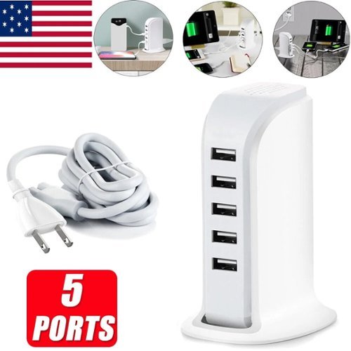 Acteck - 5 Port Multi USB Charger Station Desktop Fast Charging Hub Tower Adapter Travel - White-Front_Standard 