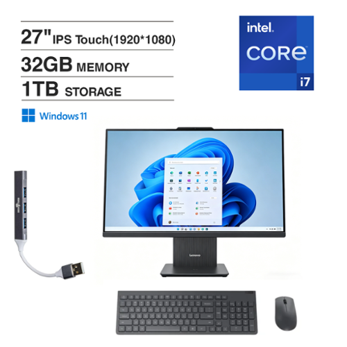 Lenovo - IdeaCentre All-in-One 27 FHD (Intel i7-13620H, 32GB DDR5, 1TB SSD, Intel UHD, Win 11 Home) w/USB Hub - Luna Grey-Front_Standard 