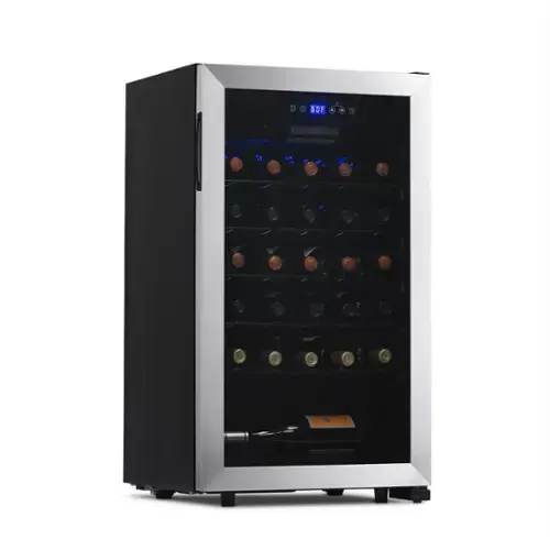 Front. NewAir - Freestanding 33 Bottle Compressor Wine Fridge, Adjustable Racks and Exterior Digital Thermostat - Stainless Steel.