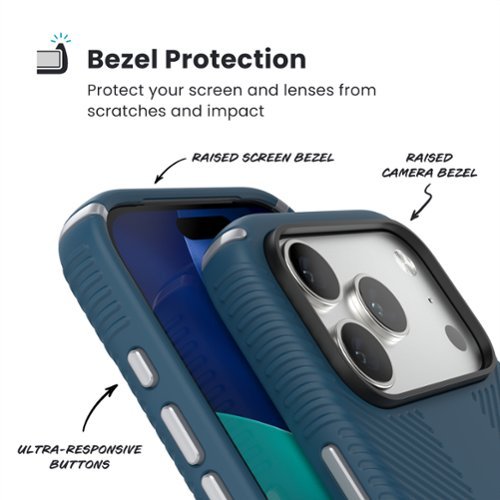 Speck Presidio2 Grip ClickLock Case for Apple iPhone 17 Pro - Deep Sea/Silver Metallic/Spell Blue GLOBAL SHIPPING