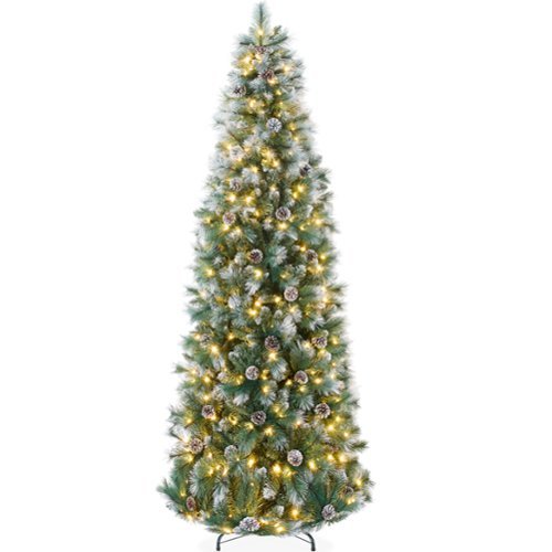Best Choice Products - 6ft Pre-Lit Artificial Scotch Pine Pencil Christmas Tree w/ 150 LED Lights, Metal Stand - Frosted-Front_Standard 