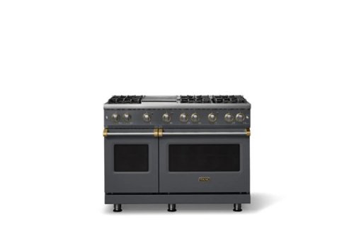 Viking - Pro 5 Series 6.1 Cu. Ft. Freestanding Sealed 6 Burner Gas Convection Range w. Griddle - Cast Black w. Brushed Brass - Cast Black
