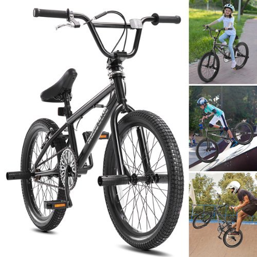 VEVOR - BMX Bike, 20-Inch Wheel Freestyle Bike, BMX Race Bike with 360° Rotor and 4 Pegs, Beginner-Level BMX to Advanced Riders - Black-Front_Standard 