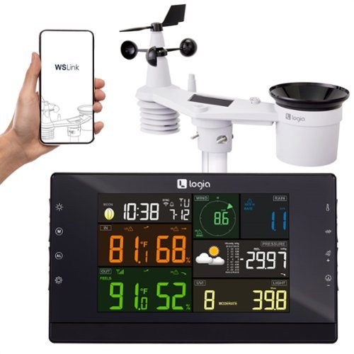  Logia - 7-in-1 Wi-Fi Wireless Weather Station w/Solar, Indoor/Outdoor weather station w/Alarms &amp; More - White and Black