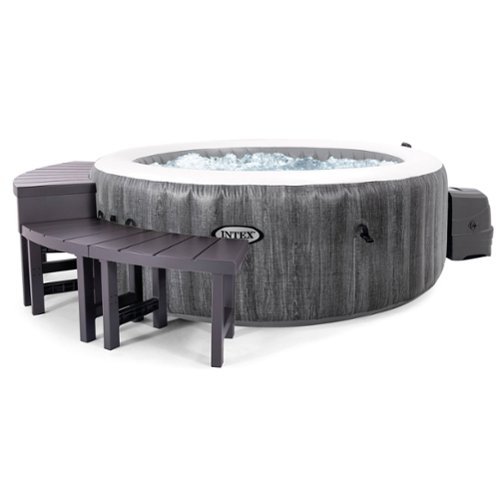 Intex - PureSpa Plus Greywood Inflatable Hot Tub Jet Spa w/ Accessories Benches - Gray-Front_Standard 