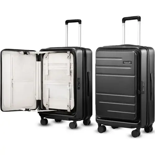 Front. LUGGEX - LUGGEX 24 Inch Checked Luggage - Opening Expandable Polycarbonate Hard Shell Suitcase with TSA Approved Lock - LX-FX - Black.