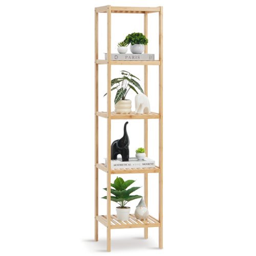 VEVOR - 5-Tier Bathroom Standing Shelf, Narrow Shelving Unit, Display Storage Rack Organizer, Freestanding Flower Plant Stand - Black and white-Front_Standard 