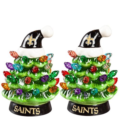 Evergreen Enterprises - New Orleans Saints 2-Pack 4" Ceramic LED Christmas Tree Set - Multicolor-Front_Standard 