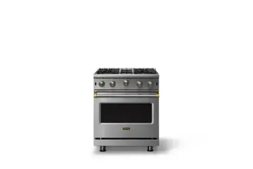 Front. Viking - Professional 5 Series 4.0 Cu. Ft. Freestanding Open Burner LP Gas Convection Range-Stainless Steel w. Brushed Brass Trim - Stainless steel.