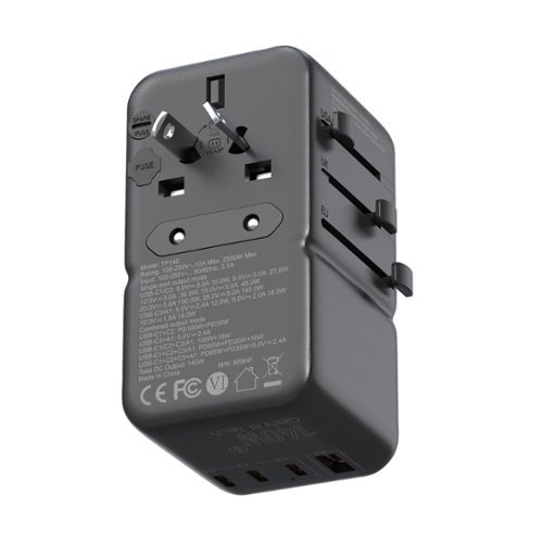 MINIX 140W GaN-III Universal Travel Adapter with 3-USB-C/1-USB-A, AC Outlet, US/UK/EU/AU Travel Charger for Laptops Phones - Black BUY IN EUROPE