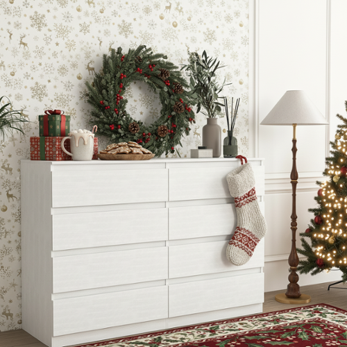 Kadyn - 8 Drawer Wide Dressers for Bedroom, Modern Chest of Drawer Organizer - White-Front_Standard 