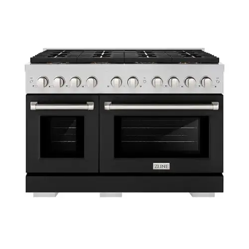 Front. ZLINE - ZLINE 48 in. Paramount Dual Fuel Range with 8 Burner DuoPro Cooktop and Dual Ovens w/ Black Doors (PSDR-BLM-48) - Stainless Steel with Black Matte Door.