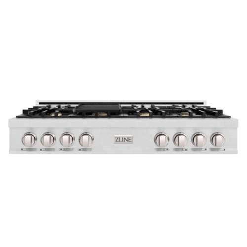 ZLINE - 48 in. Slide-In Classic Gas Rangetop w/ 8 Brass Burners & Porcelain Cooktop in Satin Stainless Steel - Satin Stainless Steel
