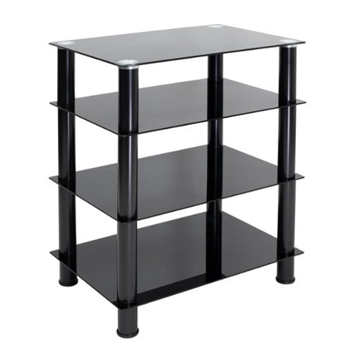 Mount-It! - Four‑Tiered Glass A/V Media Stand with Tempered Shelves & High Load Capacity for Component Storage, Black - Black-Front_Standard 