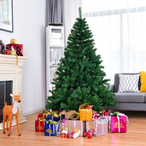 Costway - 6FT PVC Christmas Tree 1000 Tips Hinged Solid Metal Legs - Green