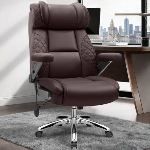 Brick Attic - 500lbs Big&Tall Executive Office Chair,High Back Ergonomic Computer Chair with Adjustable Lumbar Support &5D Flip Arms - Coffee Brown-Front_Standard 