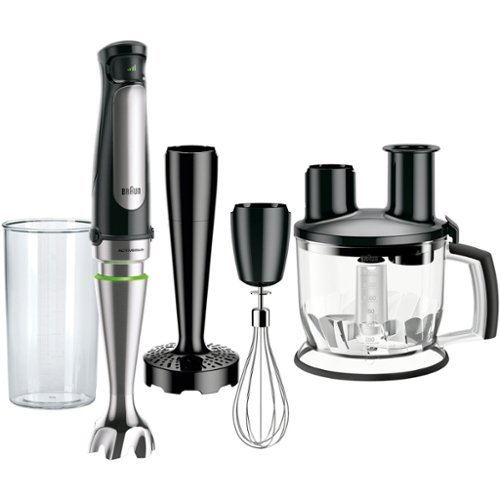Braun - MultiQuick Smart-Speed Hand Blender with 500 Watts of Power, Whisk, Masher, and 6-Cup Food Processor - Stainless Steel