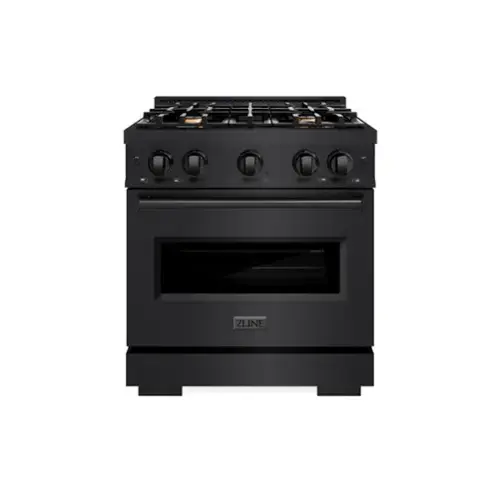 Front. ZLINE - ZLINE 30" Classic Dual Fuel Black Stainless Convection Oven Range w/ 4 Brass Burners (CDRB-BR-30) - Black Stainless Steel.
