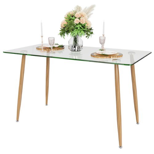 Costway Modern Glass Dining Table Rectangular Dining Room Table W/Metal Legs For Kitchen - Transparent, Natural