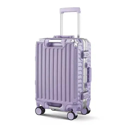 Front. SKONYON - 20" Zipperless Aluminum Frame Carry On Suitcase with Spinner Wheels and TSA Lock - Purple.