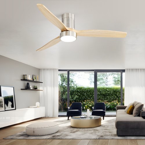 Sofucor - 52'' Low Profile Ceiling Fan with Lights and Remote Dimmable LED Reversible DC Modern Wood Flush Mount Ceiling Fan - Silver-Front_Standard 