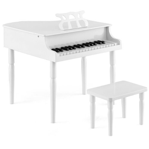 Costway 30-Key Classic Baby Grand Piano Toddler Toy Wood w/ Bench & Music Rack White - White