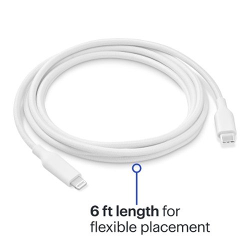 Best Buy essentials™ 6’ Lightning to USB-C Braided Charge-and-Sync Cable - White SHOP ONLINE