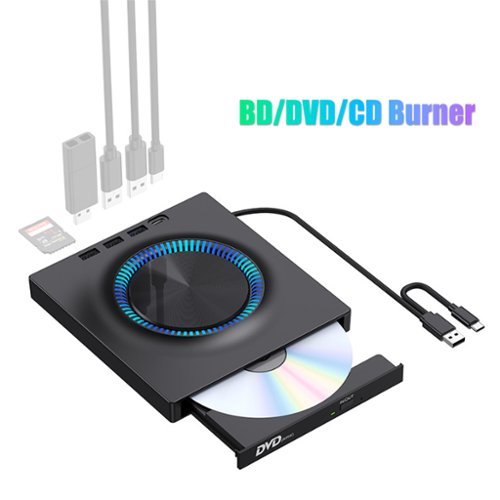 Skanty Furniture - External Blu-Ray Drive, BD/DVD/CD Burner/Reader and Writer with USB A/USB C/SD Port, RGB light, for Windows, Mac&Linux - Black-Front_Standard 
