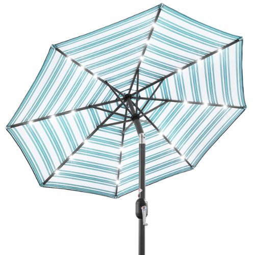 Best Choice Products - 10ft Solar LED Lighted Patio Umbrella w/ Tilt Adjustment, UV-Resistant Fabric - Striped Sky Blue-Front_Standard 