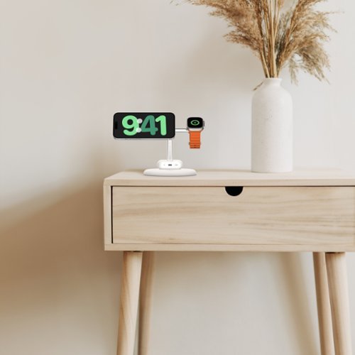 Belkin 3-in-1 Stand 15W Qi2 Wireless Charger, Fast Charging for iPhone 16, AirPods, Apple Watch, & More (PSU Included) - White SHOP ONLINE
