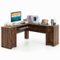 Costway - 66.5" L Shaped Home Office Desk Corner Computer Desk Drawer Keyboard Tray - Walnut-Front_Standard