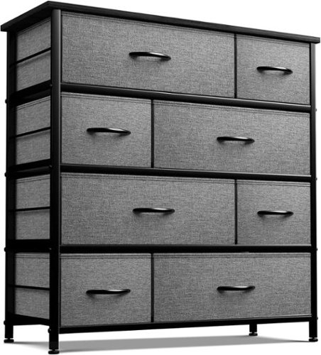 Sorbus - Dresser with 8 Drawers - Storage Chest Organizer with Steel Frame, Wood Top, Handles, Fabric Bins - Black-Front_Standard 