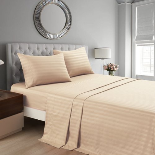 MarCielo - 4-Pieces Soft Striped Bed Sheets with 18 inches Deep Pocket - Beige-Front_Standard 