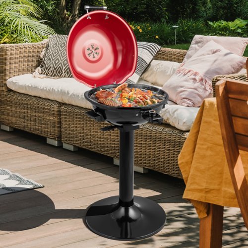 Costway 1600W Electric BBQ Grill with Warming Rack, Temperature Control & Grease Collector Red - Red