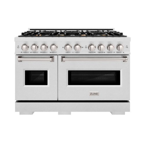 ZLINE - 48 in. Classic Double Oven Dual Fuel Satin Steel Stainless Range w/ 8 Brass Burners (CDRS-BR-48) - Stainless Steel-Front_Standard 