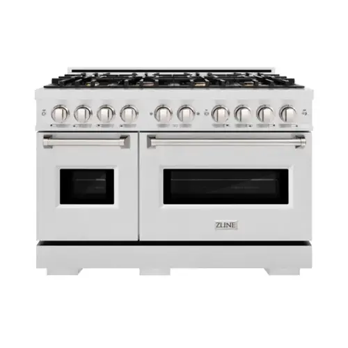 Front. ZLINE - ZLINE 48 in. Classic Double Oven Dual Fuel Satin Steel Stainless Range w/ 8 Brass Burners (CDRS-BR-48) - Stainless Steel.