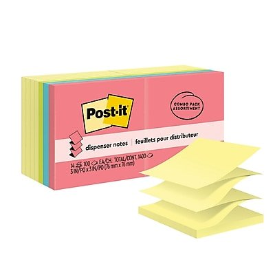 Post-it - Pop-up Notes, 3" x 3", Poptimistic Collection, 100 Sheet/Pad, 14 Pads/Pack (R33014YWM) - Power Pink, Acid Lime, Aqua Splash, Canary Yellow