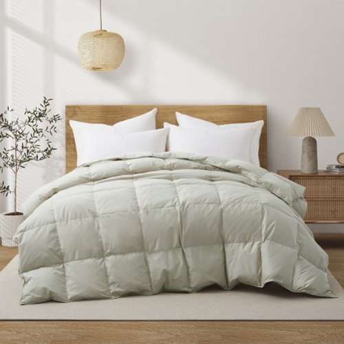 Puredown - Luxurious 300TC 100% Organic Cotton Down Feather Fiber Comforter, Full/Queen - Oatmeal-Front_Standard 