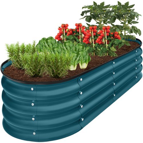 Best Choice Products - 4x2x1ft Outdoor Raised Metal Oval Garden Bed, Planter Box for Vegetables, Flowers - Peacock Blue-Front_Standard 