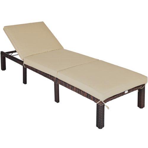 Costway Outdoor Rattan Lounge Chair Recliner Adjustable Cushioned Patio Yard - Brown