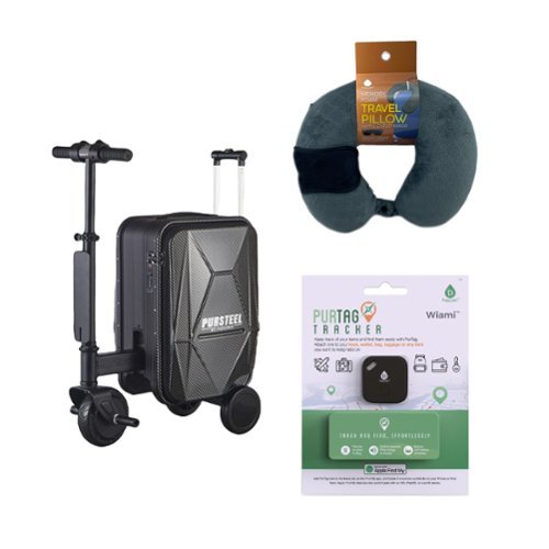 Pursonic - Smart Travel Set: Electric Luggage, Purtag Tracker & Memory Foam Pillow - Black-Front_Standard 