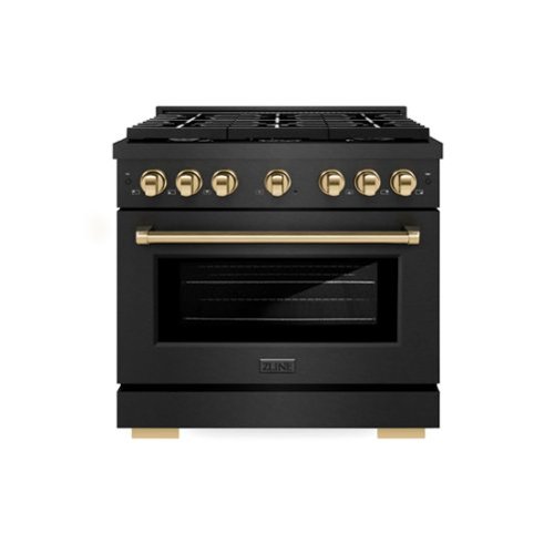 ZLINE - Autograph 36 in. 5.2 cu. ft. Freestanding Paramount Dual Fuel Range in Black Satin Stainless Steel with Bronze Accents - Black Satin Stainless Steel