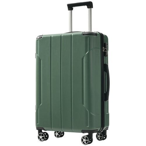 Ecooso - Hardshell Luggage Lightweight ABS Suitcase with Double Wheels Expandable 24-Inch Checked - Green-Front_Standard 
