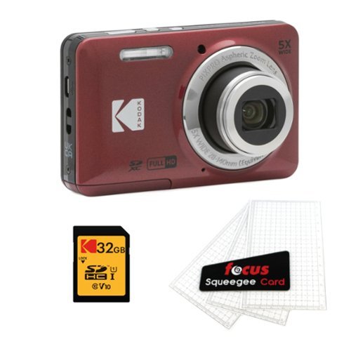 Kodak - PIXPRO Friendly Zoom FZ55 Digital Camera with 32GB SD Card and Digital Camera LCD Screen Protectors bundle - Red-Front_Standard 