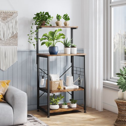 Bestier - Kitchen Baker's Rack with Storage Shelves and USB Outlets - Rustic Brown