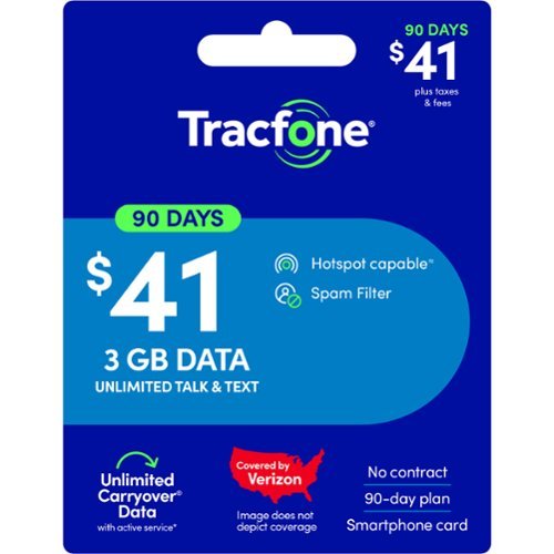 Tracfone - $41 Unlimited Talk & Text 3GB of Data 90-Day - Prepaid Plan [Digital]