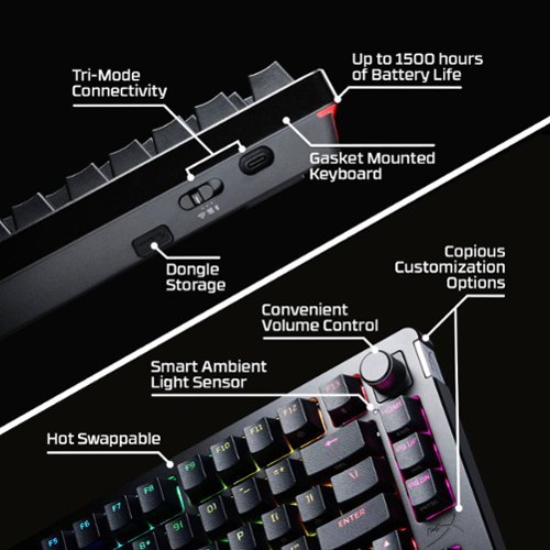 HyperX Alloy Rise 75 Wireless Mechanical Gaming Keyboard with RGB Lighting and Hot-Swappable Switches - Black BUY ONLINE