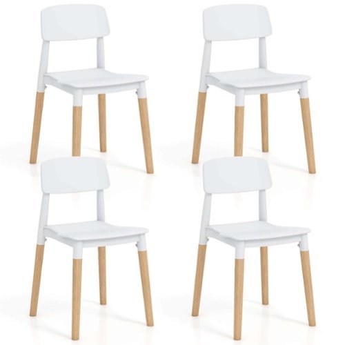 Costway Dining Side Chairs Set of 4 with Ergonomic Backrest Wide Seat & Sturdy Wooden Legs - White